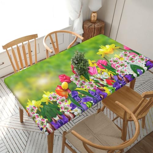 ESNAIUVCD Frühlingsblumen-Druck, ölbeständige rechteckige Tischdecke, Restaurant-Tischdecke, Gartenparty, Tischdecke (1,5 m) von ESNAIUVCD