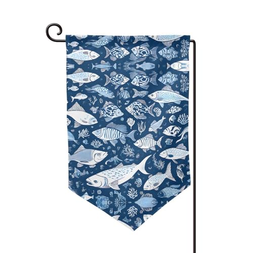 ESNAIUVCD Gartenflagge mit niedlichem blauem Fischdruck, Willkommensflagge, Gartenflagge, Dekoration, 32,5 x 45,7 cm von ESNAIUVCD