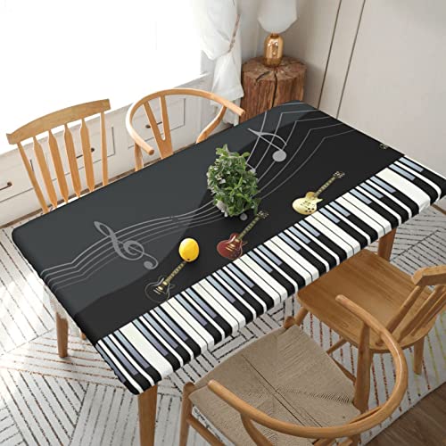 ESNAIUVCD Gitarren-Piano-Muster, Druck, ölbeständig, rechteckig, Tischdecke, Restaurant-Tischdecke, Gartenparty, Tischdecke (1,5 m) von ESNAIUVCD