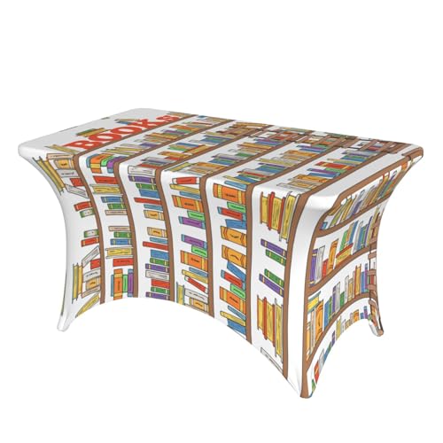 ESNAIUVCD Lustige Bücherregal-Kollektion und Leiter-Druck, 1,2 m, Stretch-Spandex-Tischdecke für Standard-Klapptische, universal, rechteckig, für Hochzeit, Bankett und Party von ESNAIUVCD