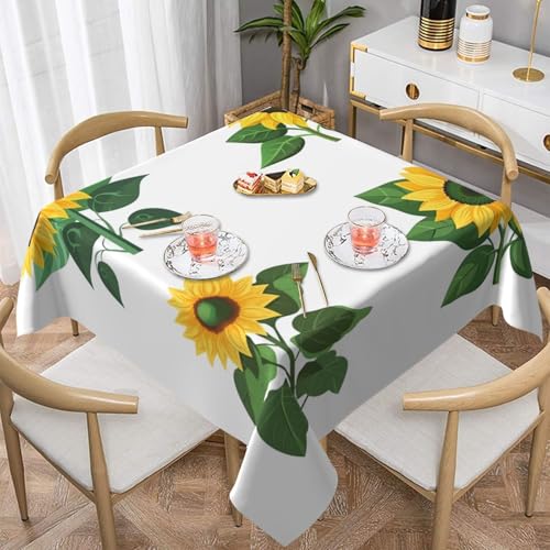 ESNAIUVCD Quadratische Tischdecke mit Sonnenblumen-Druck, geeignet für quadratische oder runde Tische, wasserdicht, knitterarm und langlebig (137 x 137 cm) (152 x 152 cm) von ESNAIUVCD