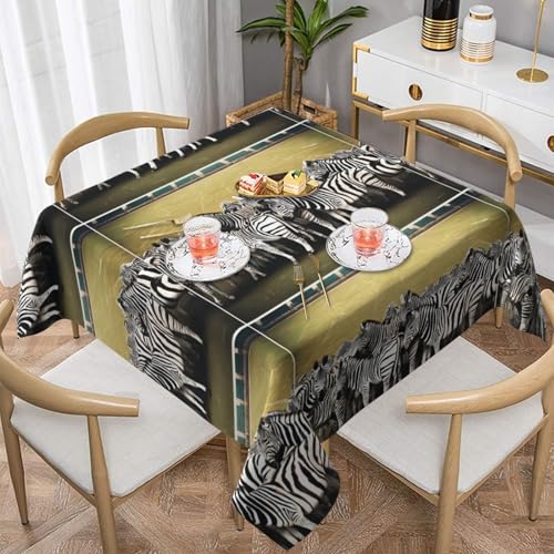 ESNAIUVCD Quadratische Tischdecke mit Zebra-Rennbahn-Druck, geeignet für quadratische oder runde Tische, wasserdicht, knitterarm und langlebig (137 x 137 cm) (152 x 152 cm) von ESNAIUVCD