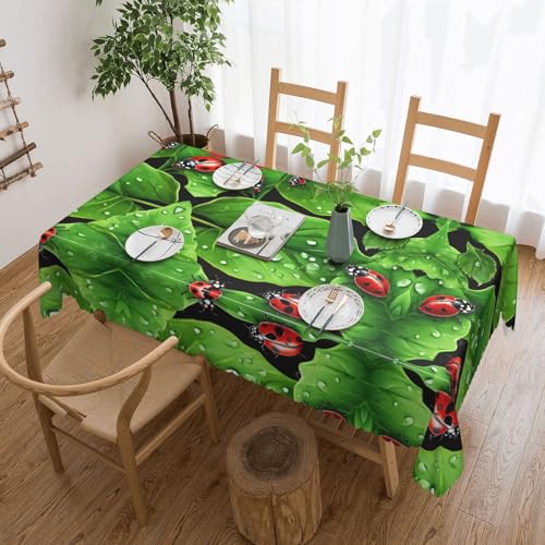 ESNAIUVCD Rechteckige Tischdecke mit Blättern und Marienkäfern, wasserdicht, für drinnen und draußen, Esszimmer, Weihnachten, Partys, 137 x 183 cm von ESNAIUVCD