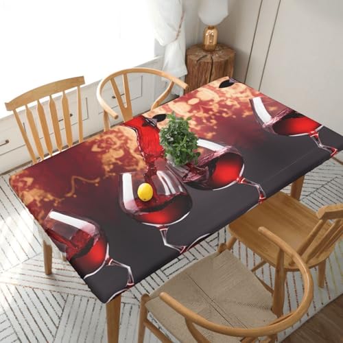 ESNAIUVCD Rotweinglas-Aufdruck "Cheers", Ölbeständige, rechteckige Tischdecke, Restaurant-Tischdecke, Gartenparty, Tischdecke (1,5 m) von ESNAIUVCD