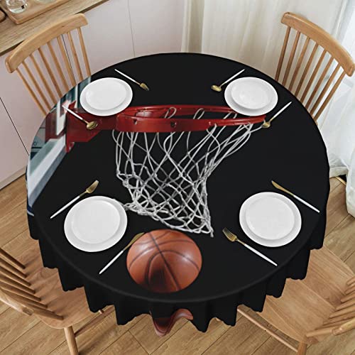 ESNAIUVCD Runde Tischdecke mit Basketball-Druck, Polyester, abwischbar, wasserdicht, für Küche, Esszimmer, Party, Picknick, Terrasse, Outdoor, 152 cm von ESNAIUVCD