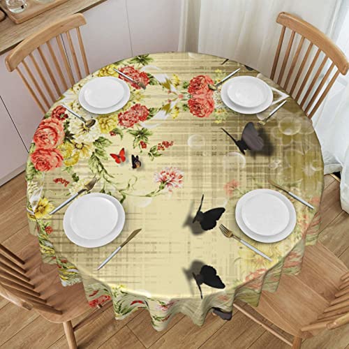 ESNAIUVCD Runde Tischdecke mit Blumen- und Schmetterlings-Aufdruck, Polyester, abwischbar, wasserdicht, für Küche, Esszimmer, Party, Picknick, Terrasse, Outdoor, 152 cm von ESNAIUVCD