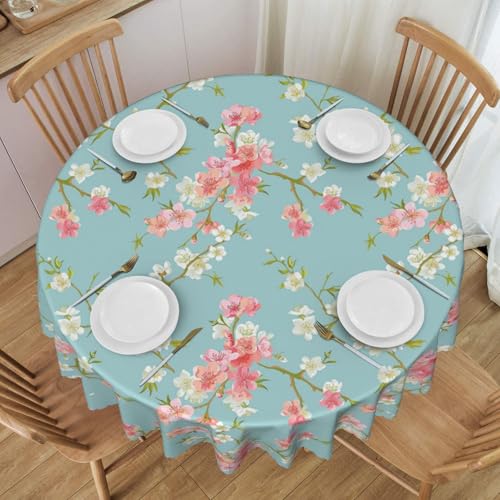 ESNAIUVCD Runde Tischdecke mit Blumenzweigen, Polyester, abwischbar, wasserdicht, für Küche, Esszimmer, Party, Picknick, Terrasse, Outdoor, 152 cm von ESNAIUVCD