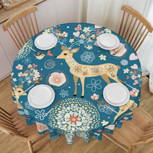 ESNAIUVCD Runde Tischdecke mit Cartoon-Hirsch-Motiv, 152 cm, Polyester, abwischbar, wasserdicht, für Küche, Esszimmer, Party, Picknick, Terrasse, Outdoor von ESNAIUVCD