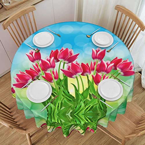 ESNAIUVCD Runde Tischdecke mit Frühlingsblumen-Druck, Polyester, abwischbar, wasserdicht, für Küche, Esszimmer, Party, Picknick, Terrasse, Outdoor, 152 cm von ESNAIUVCD