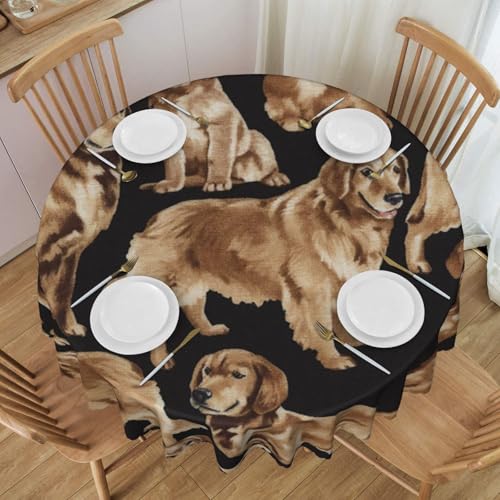 ESNAIUVCD Runde Tischdecke mit Golden Retriever-Aufdruck, Polyester, abwischbar, wasserdicht, für Küche, Esszimmer, Party, Picknick, Terrasse, Outdoor, 152 cm von ESNAIUVCD