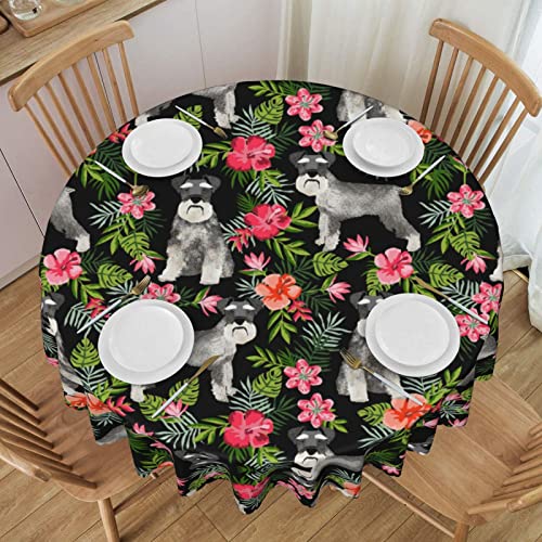 ESNAIUVCD Runde Tischdecke mit Hunde- und Blumendruck, Polyester, abwischbar, wasserdicht, für Küche, Esszimmer, Party, Picknick, Terrasse, Outdoor, 152 cm von ESNAIUVCD