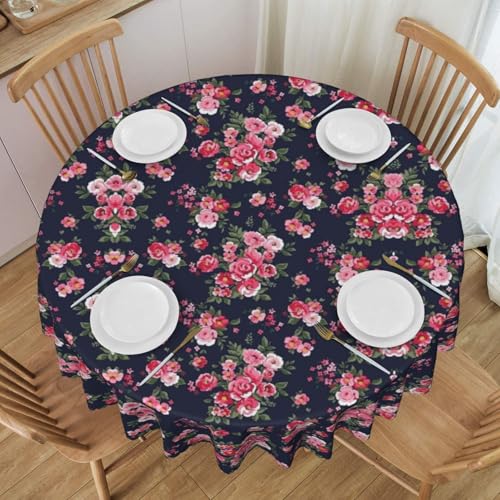 ESNAIUVCD Runde Tischdecke mit Pfingstrosen-Blumenmuster, 152 cm, Polyester, abwischbar, wasserdicht, für Küche, Esszimmer, Party, Picknick, Terrasse, Outdoor von ESNAIUVCD