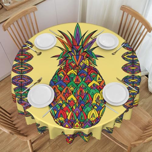 ESNAIUVCD Runde Tischdecke mit Regenbogen-Ananas-Druck, 152 cm, Polyester, abwischbar, wasserdicht, für Küche, Esszimmer, Party, Picknick, Terrasse, Outdoor von ESNAIUVCD