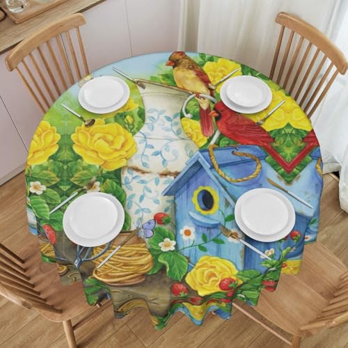 ESNAIUVCD Runde Tischdecke mit Vogelmotiv, 152 cm, Polyester, abwischbar, wasserdicht, für Küche, Esszimmer, Party, Picknick, Terrasse, Outdoor von ESNAIUVCD