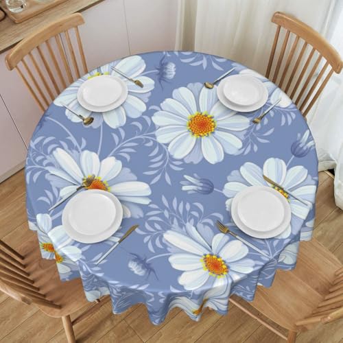 ESNAIUVCD Runde Tischdecke mit blauem Blumenmuster, Polyester, abwischbar, wasserdicht, für Küche, Esszimmer, Party, Picknick, Terrasse, Outdoor, 152 cm von ESNAIUVCD