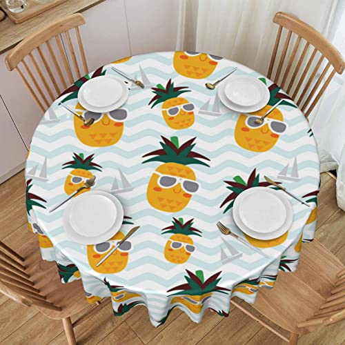 ESNAIUVCD Runde Tischdecke mit süßem Ananas-Druck, 152 cm, Polyester, abwischbar, wasserdicht, für Küche, Esszimmer, Party, Picknick, Terrasse, Outdoor von ESNAIUVCD