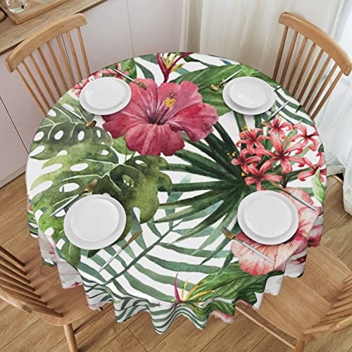 ESNAIUVCD Runde Tischdecke mit tropischen Blättern, Polyester, abwischbar, wasserdicht, für Küche, Esszimmer, Party, Picknick, Terrasse, Outdoor, 152 cm von ESNAIUVCD