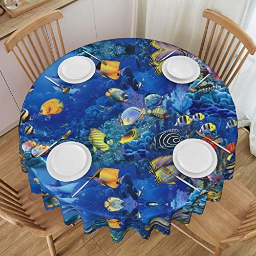 ESNAIUVCD Runde Tischdecke mit tropischen Fischen, 152 cm, Polyester, abwischbar, wasserdicht, für Küche, Esszimmer, Party, Picknick, Terrasse, Outdoor von ESNAIUVCD