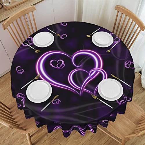 ESNAIUVCD Runde Tischdecke mit violettem Herzmuster, 152 cm, Polyester, abwischbar, wasserdicht, für Küche, Esszimmer, Party, Picknick, Terrasse, Outdoor von ESNAIUVCD