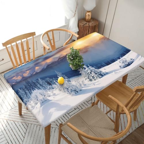 ESNAIUVCD Sonnenuntergang Winter Berge Druck Sonnenuntergang Winter Berge Druck Ölbeständig Rechteckige Tischdecke, Restaurant-Tischdecke, Gartenparty Tischdecke (1,5 m) von ESNAIUVCD