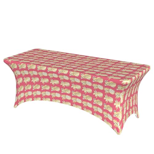 ESNAIUVCD Stretch-Tischdecke für Standard-Klapptische mit Ananas-Druck, 1,8 m, universal, rechteckig, für Hochzeit, Bankett und Party von ESNAIUVCD