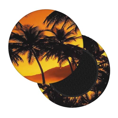 ESNAIUVCD Sunset Coconut Trees Print 2 Pack Barhocker-Sitzbezüge Stretch Runde Stuhlbezüge für 35,6 - 40,6 cm große Stühle Mode Schminktisch Sitzkissen Sattelbezüge von ESNAIUVCD