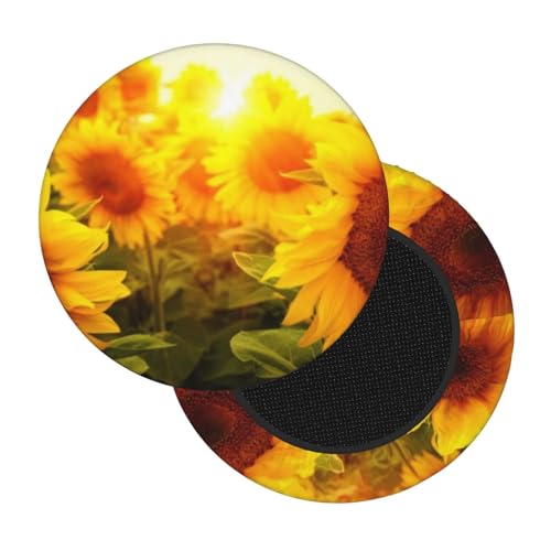 ESNAIUVCD Sunshine Sonnenblumenfelddruck, Barhocker-Sitzbezüge, dehnbar, rund, für 35,6 - 40,6 cm große Stühle, modisches Sitzkissen, Sattelschonbezüge, 2 Stück von ESNAIUVCD