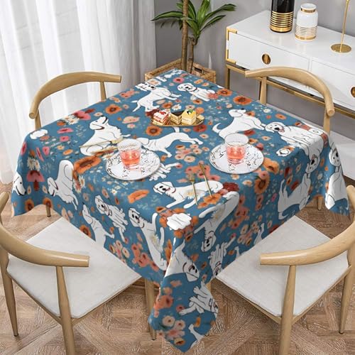 ESNAIUVCD Sweet Basset Hound Florals Print quadratische Tischdecke, geeignet für quadratische oder runde Tische, wasserdicht, knitterarm und langlebig (137 x 137 cm) (152 x 152 cm) von ESNAIUVCD