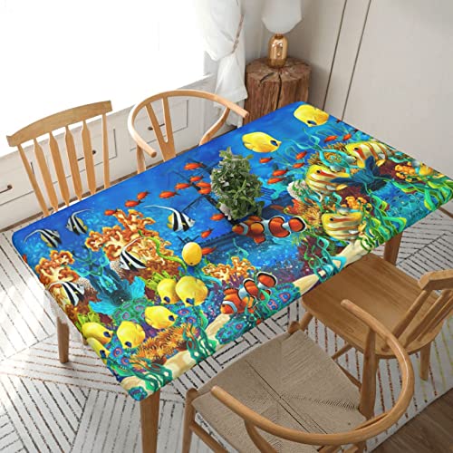 ESNAIUVCD The Underwater World Tischdecke, Motiv: tropische Fische, Motiv: tropische Fische, ölbeständig, rechteckig, für Restaurants, Gartenpartys, 1,5 m von ESNAIUVCD