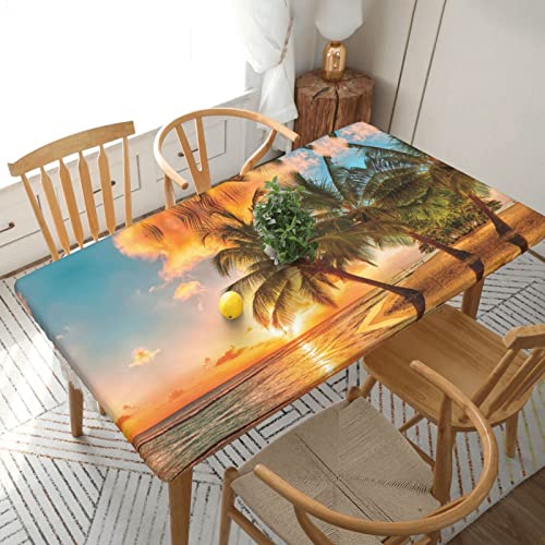 ESNAIUVCD Tischdecke, Motiv: tropische Strandpalme, Sonnenuntergang, tropischer Strand, Palme, Sonnenuntergang, ölbeständig, rechteckig, Tischdecke, Restaurant-Tischdecke, Gartenparty, Tischdecke (1,5 von ESNAIUVCD