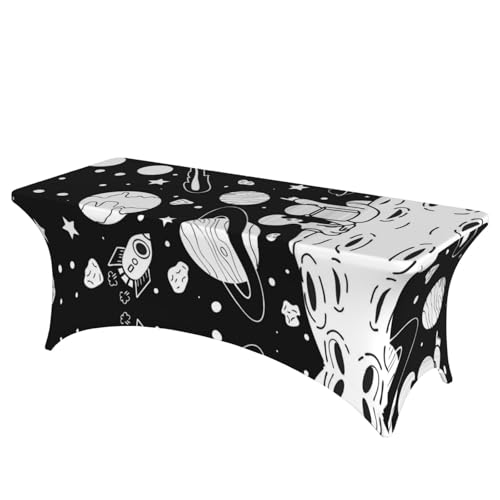 ESNAIUVCD Tischdecke mit Astronauten-Druck, 1,8 m, Stretch-Spandex-Tischdecke für Standard-Klapptische, universell, rechteckig, Schutz für Hochzeit, Bankett und Party von ESNAIUVCD