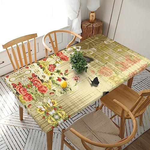 ESNAIUVCD Tischdecke mit Blumen- und Schmetterlings-Druck, ölbeständig, rechteckig, für Restaurants, Gartenpartys, 1,5 m von ESNAIUVCD