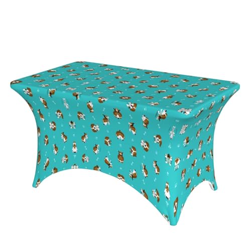 ESNAIUVCD Tischdecke mit Cartoon-Hunde-Aufdruck, 1,2 m, Stretch-Spandex-Tischdecke für Standard-Klapptische, universal, rechteckig, Schutz für Hochzeit, Bankett und Party von ESNAIUVCD