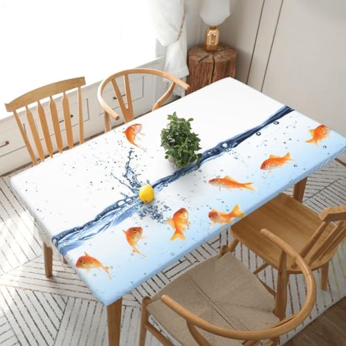 ESNAIUVCD Tischdecke mit Fisch-in-Wasser-Druck, ölbeständig, rechteckig, für Restaurants, Gartenpartys, 1,5 m von ESNAIUVCD