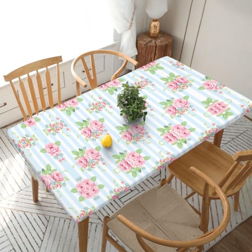 ESNAIUVCD Tischdecke mit Gartenrosen-Druck, ölbeständig, rechteckig, Restaurant-Tischabdeckung, Gartenparty-Tischdecke (1,5 m) von ESNAIUVCD