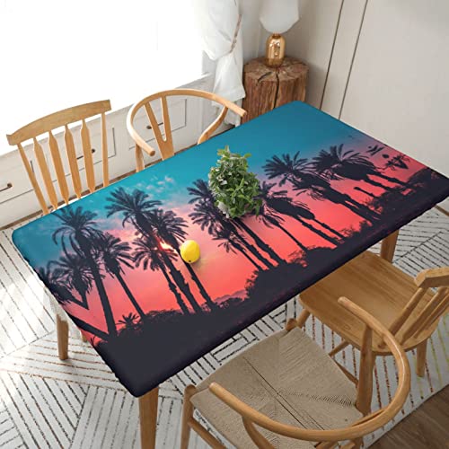 ESNAIUVCD Tischdecke mit Palmen-Sonnenuntergang-Druck, ölbeständig, rechteckig, Tischdecke, Restaurant-Tischdecke, Gartenparty, Tischdecke (1,5 m) von ESNAIUVCD