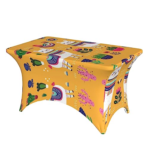 ESNAIUVCD Tischdecke mit niedlichem Cartoon-Alpaka-Motiv, 1,2 m, Stretch-Spandex-Tischdecke für Standard-Klapptische, universell, rechteckig, Schutz für Hochzeit, Bankett und Party von ESNAIUVCD