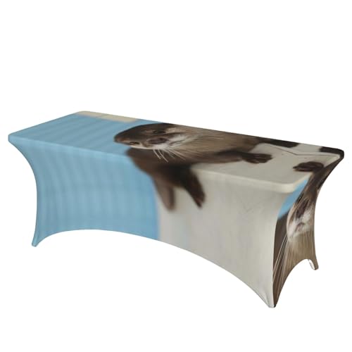 ESNAIUVCD Tischdecke mit süßem Otter-Druck, 1,8 m, Stretch-Spandex-Tischdecke für Standard-Klapptische, universell, rechteckig, Schutz für Hochzeit, Bankett und Party von ESNAIUVCD