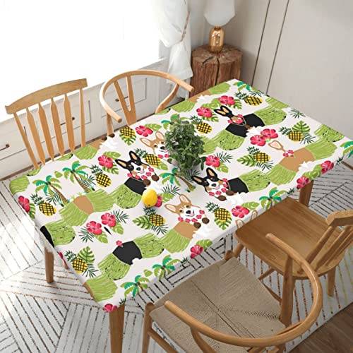 ESNAIUVCD Tischdecke mit tropischen Blumen und Corgi-Druck, ölbeständig, rechteckig, für Restaurant, Garten, Party, 1,5 m von ESNAIUVCD