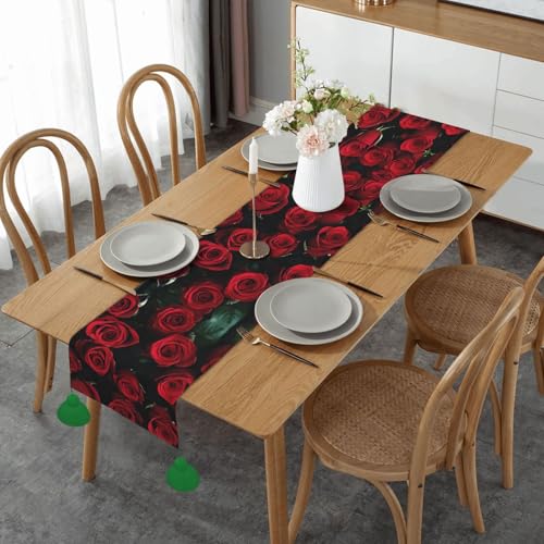 ESNAIUVCD Tischläufer mit Rosen-Druck, saisonale Küche, Esstisch, Dekoration für Zuhause, Party, 36 x 152 cm, Rot und Schwarz von ESNAIUVCD