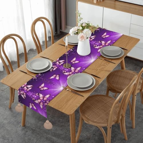 ESNAIUVCD Tischläufer mit Schmetterlings-Aufdruck, saisonale Küche, Esstisch, Dekoration für Zuhause, Party, 36 x 152 cm, Violett von ESNAIUVCD