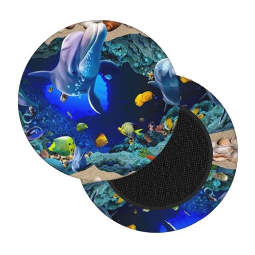 ESNAIUVCD Underwater World Barhocker-Sitzbezüge, dehnbar, rund, für 35,6 - 40,6 cm große Stühle, modisches Sitzkissen, Sattelschonbezüge, Blau, 2 Stück von ESNAIUVCD