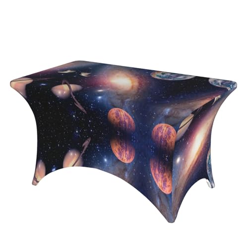 ESNAIUVCD Universe Galaxy Print 1,2 m Stretch-Spandex-Tischdecke für Standard-Klapptische, universal, rechteckig, Schutz für Hochzeit, Bankett und Party von ESNAIUVCD