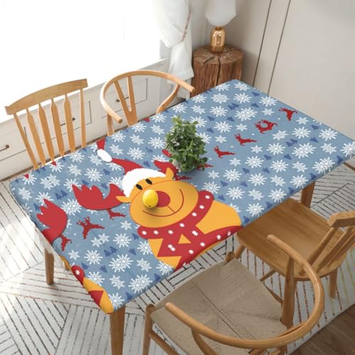 ESNAIUVCD Weihnachtliche Hirsch-Druck, ölbeständig, rechteckig, Tischdecke, Restaurant-Tischdecke, Gartenparty, Tischdecke (1,5 m) von ESNAIUVCD