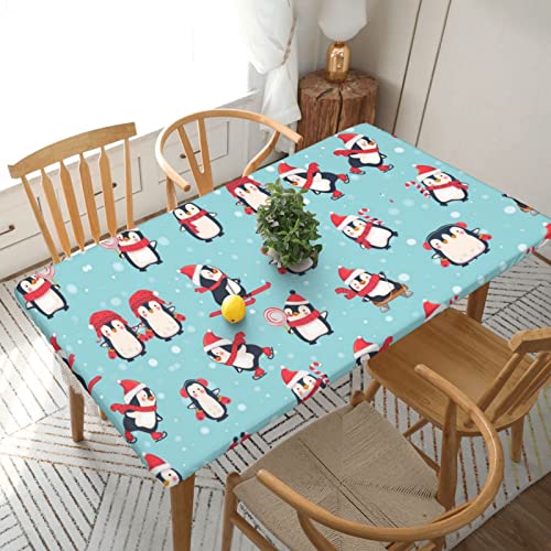 ESNAIUVCD Winter-Weihnachts-Pinguin-Druck, Winter-Weihnachts-Pinguine, Ölbeständig, rechteckig, Tischdecke, Restaurant-Tischdecke, Gartenparty, Tischdecke (1,5 m) von ESNAIUVCD