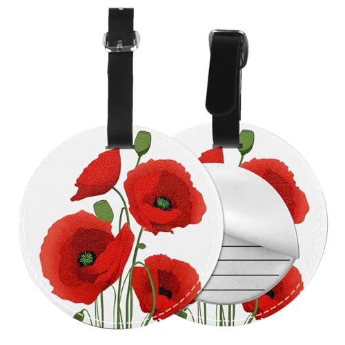 Gepäckanhänger mit Mohnblumen-Aufdruck, Koffer, Gepäckanhänger, Namensschild, Gepäckanhänger mit Etiketten, Reisetaschen, PVC, 6 Stück von ESNAIUVCD