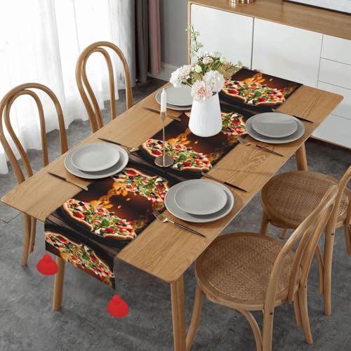 Großer Tischläufer mit Pizza-Druck, saisonale Küche, Esstisch, Dekoration für Zuhause, Party, 36 x 152 cm von ESNAIUVCD