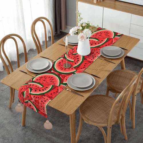 Tischläufer mit rotem Wassermelonen-Druck, saisonale Küche, Esstisch, Dekoration für Zuhause, Party, 36 x 152 cm von ESNAIUVCD