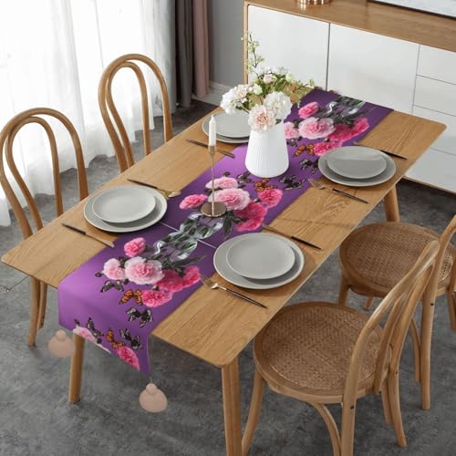 Tischläufer mit schönem violettem Schmetterlings-Blumendruck, saisonale Dekoration für Küche, Esstisch, Dekoration für Zuhause, Party, 36 x 152 cm von ESNAIUVCD