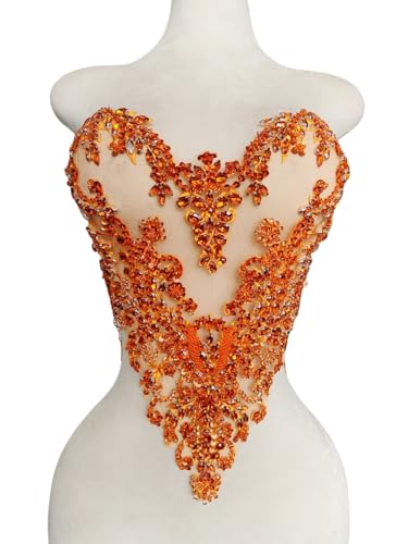 ESOSZNUA Handgefertigte Strass-Perlenapplikation zum Aufnähen auf Kristall-Pailletten, Spitzenbesatz, Zubehör für Kleid, Kleidung, glänzende Perlen, dekoratives Material, 40 x 40 cm, Orange von ESOSZNUA